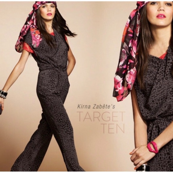 Kirna Zabete at Target Pants - Kirna Zabete at Target Womens Grey Lip Print Wide Leg Jumpsuit Cowl Neck S